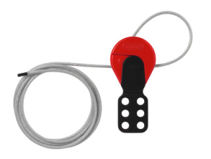 product Master Lock® S806 Adjustable Cable Lockout, 5/32 in Dia x 6 ft L Plastic Coated Steel Cable, 4 Padlocks, Red, 5/16 in Dia Max Padlock Shackle, PBT/PC Thermoplastic Body, Legend: DANGER DO NOT OPERATE, OSHA 1910.147