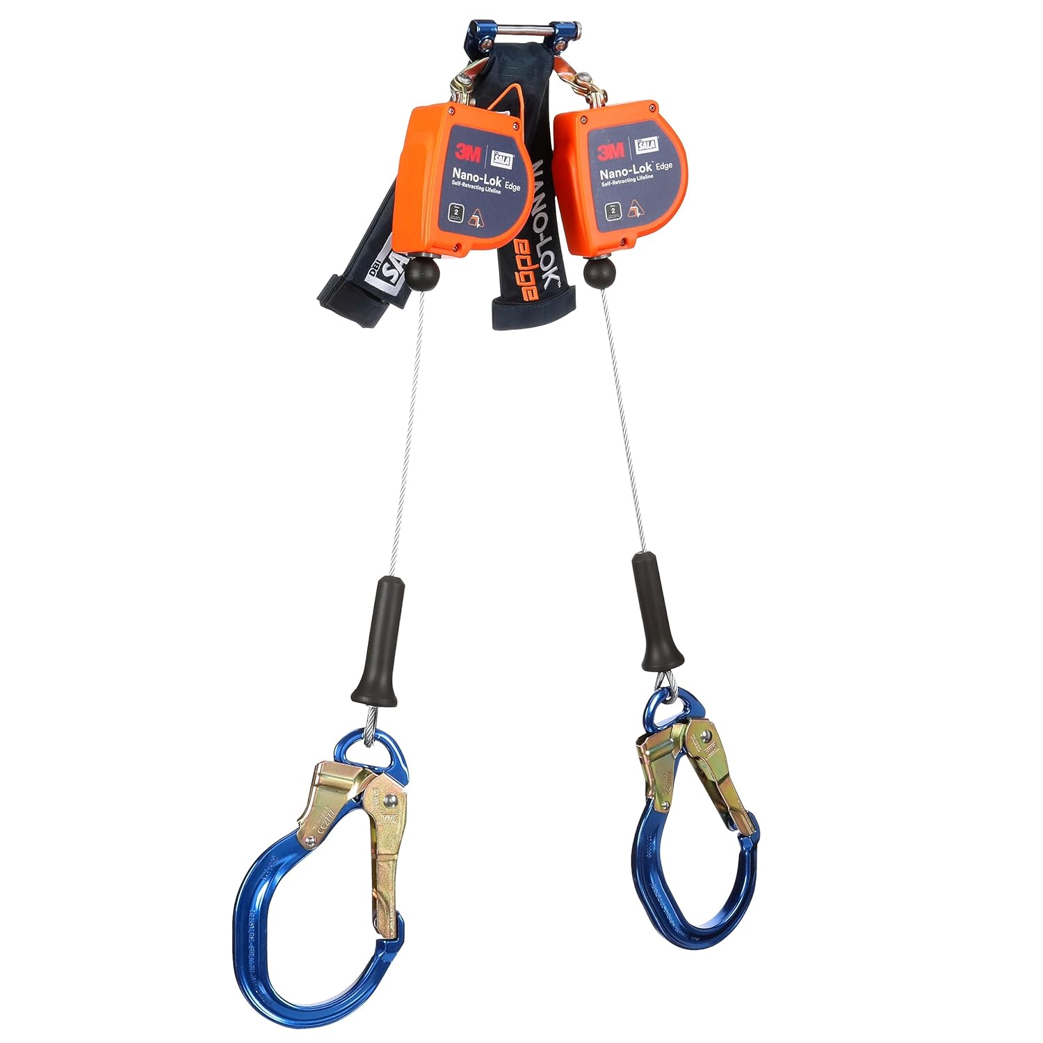 product 3M DBI-SALA® Nano-Lok™ 3100612 Extended Length Twin-Leg Quick Connect Personal Self Retracting Lifeline, 420 lb, 11 ft, Zinc Plated Steel Dual Pin Connector, Aluminum Rebar Snap Hook