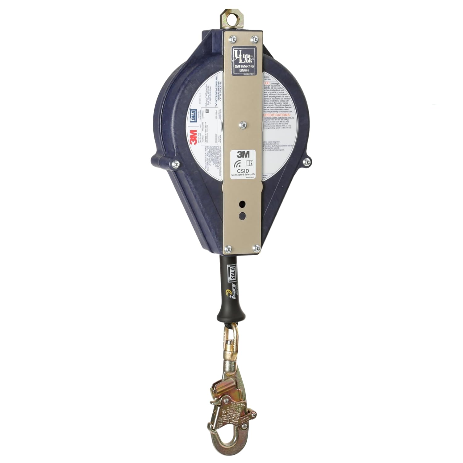 product 3M DBI-SALA® Ultra-Lok™ 3503882 Single-Leg Self Retracting Lifeline, 310 lb, 50 ft, Stainless Steel Carabiner, Stainless Steel Swivel Snap Hook