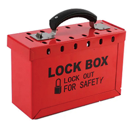 product Accuform® KCC617 Portable Lockout Box, 12 Padlocks, Red, 6 in H x 10 in W x 4-1/4 in D, 13 Key Hooks