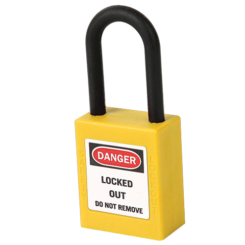 product Brady&reg; 143150 Anti-Spark Compact Key Retaining Safety Padlock, Different Key, Red, Fiberglass Reinforced Nylon Body, 0.2 in Dia x 1 in H x 3/4 in W Polished Chrome Aluminum Shackle, 1.4 in L Body, Non-Conductive Conductivity