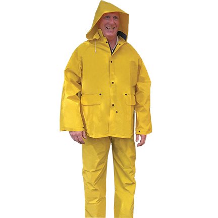 product MCR Safety 2013RM Luminator™ 3-Piece Rainwear Suit, Unisex, M, Hi-Viz Orange, Polyester/Corduroy/PVC, 46 in Waist, 27-1/2 in L Inseam, Detachable Hood