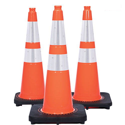 product Diamond M DM-TC20324 Traffic Safety Cone, Wide Body, 28 in H, Orange Cone, Black Base, 7 lbs Weight