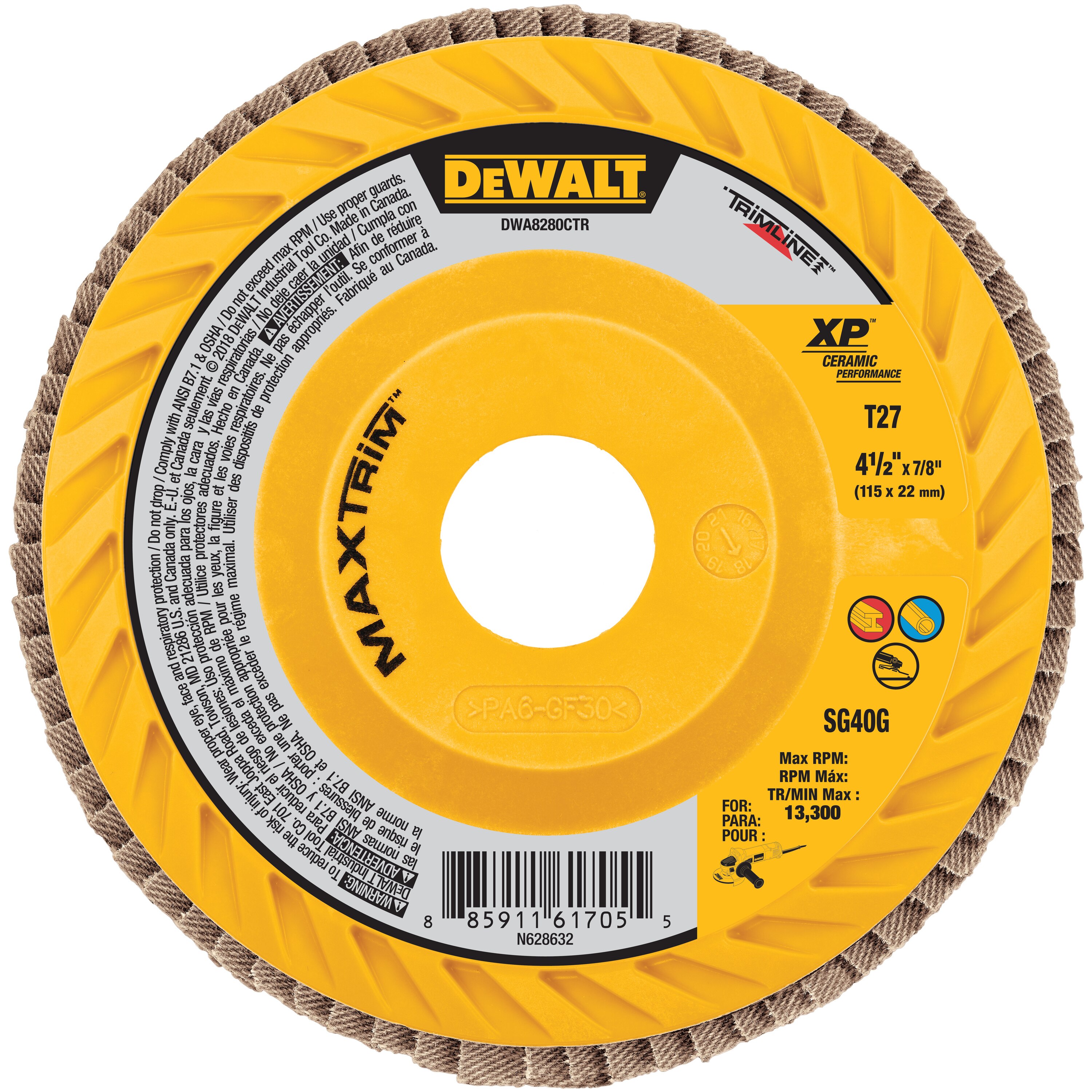 product CGW® 42314 Contaminant-Free Premium Regular Coated Abrasive Flap Disc, 4-1/2 in Dia, 60 Grit, Medium Grade, Z3® Zirconia Alumina Abrasive, Type 27/Depressed Center Flat Disc