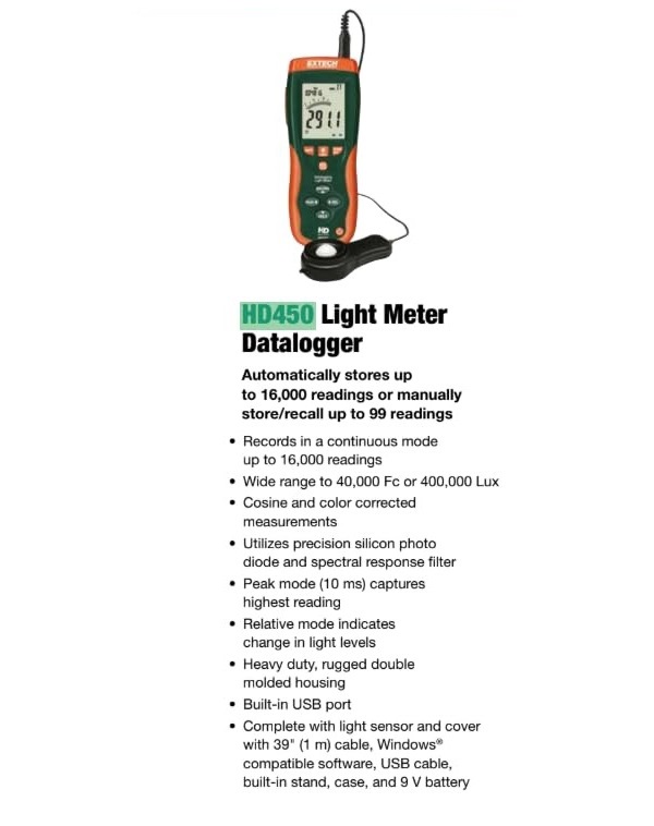product FLIR Systems Extech® EA33-NIST With Memory EasyView™ Light Meter with NIST Certificate, LCD, AAA