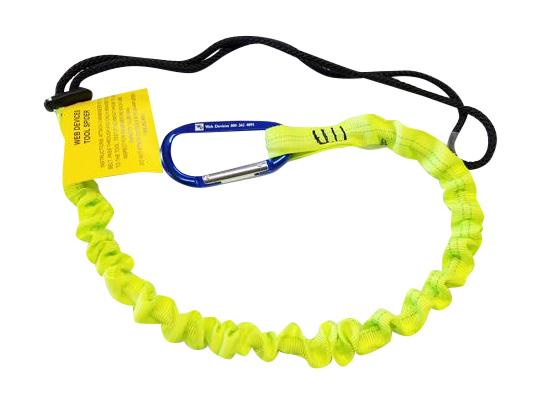 product Squids® 19829 3119F(x) Lightweight Standard Tool Lanyard, 38 to 70 in L Extended, 25 lb Capacity, Carabiner Connection, 1680D Polyester Elastic Blended Webbing, Orange/Gray