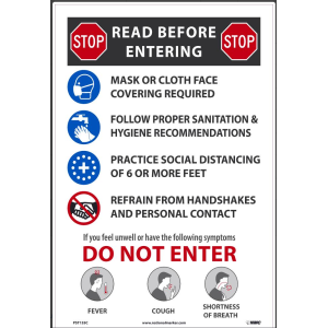 product NMC™ WFS74 Social Distancing Walk on Floor Sign, Please Practice 6 Feet Social Distancing, Adhesive Backed Vinyl, 20 in WD X 8 in HT, White on Red