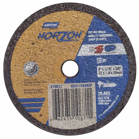 product Norton® 66243510669 NorZon Plus® Series Cut-Off Wheel, 3 in, Ceramic/Zirconium Alumina, 25465 rpm